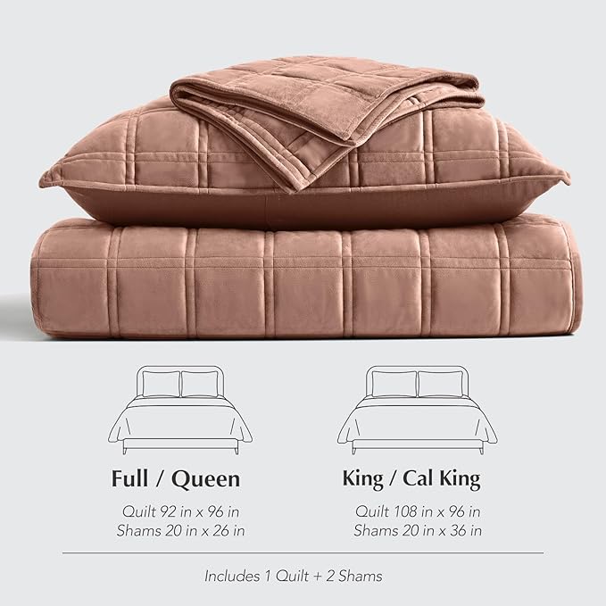 EVERGRACE 3 Pieces Luxurious Velvet Quilt Queen Size, Ultra Soft Bedspread Coverlet Set, Double Box Stitch Lightweight Velvet Comforter for All Season with 2 Shams, Terracotta Clay, 108"x96"