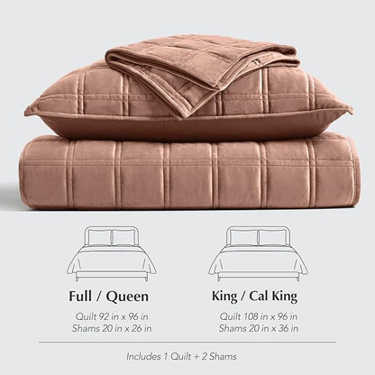 EVERGRACE 3 Pieces Luxurious Velvet Quilt Queen Size, Ultra Soft Bedspread Coverlet Set, Double Box Stitch Lightweight Velvet Comforter for All Season with 2 Shams, Terracotta Clay, 108"x96"