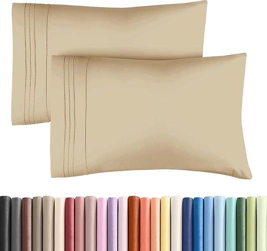 King Pillow Cases Set of 2 - Ultra Soft Hotel Quality Pillowcase Covers - Comfy, Cozy & Wrinkle Free - Shrinkage, Stain and Fade Resistant - Machine Washable Pillow Protectors - 2 Piece Set - Beige