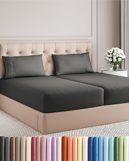 Split King Size 5 Piece Sheet Set - Comfy Breathable & Cooling Bed Sheets Set - Hotel Luxury Bedding for Women, Men, Kids, Teens, Boys & Girls - Deep Pockets, Soft, Wrinkle Free - Oeko-Tex - Charcoal