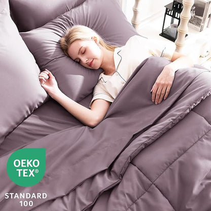 CozyLux Queen Size Comforter Set Dusty Purple - 7 Pieces Bed in a Bag Dusty PurpleComforter Queen Size, Bedding Set with All Season Quilted Comforter, Flat Sheet, Fitted Sheet, Pillowcases