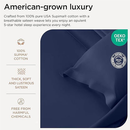 Threadmill California King Sheets, Certified American Supima Cotton Sheet, 1000 Thread Count Hotel Quality Sheets, 4 Piece Luxury Bed Sheets Set with Elasticized Extra Deep Pocket, Folkstone Blue