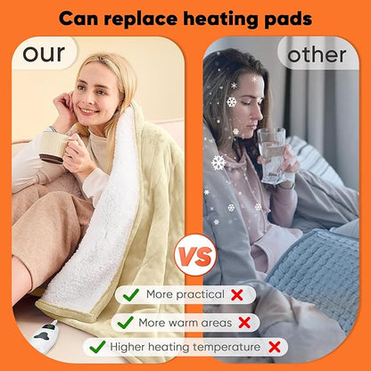greenoak Heated Blanket Electric Throw 50"X60", Heating Blanket with 10 Heat Levels 8 Hours Auto-Off,Fleece Soft Blanket, Birthday Gifts for Grandma Seniors, Beige