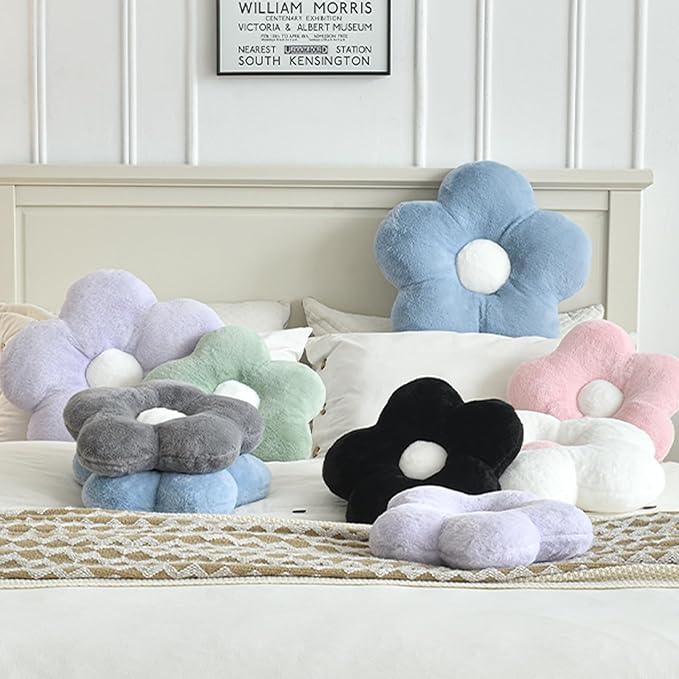 Flower Pillows, Soft Flower Shaped Pillow with Home Decorative for Couch Chair Bed,Flower Floor Throw Pillows for Adults Bedroom Living Room (Grey, 15 Inches)