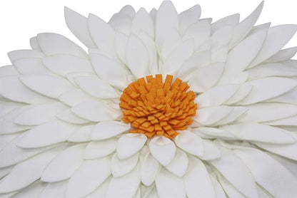 3D Daisy Flower Decorative Pillow - Sunflower Throw for Couch & Bed - Shaped Cushion (14.5" Flower, 13" With Insert, Ivory/Gold)