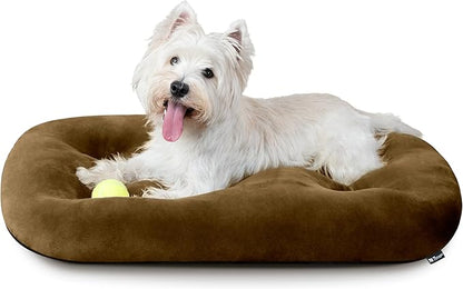 Dog Bed for Small Dogs & Cats 23”x17”, Non-Slip Washable Faux Silver Fox Fur Crate Pad, Durable Oval Pet Mat,Brown