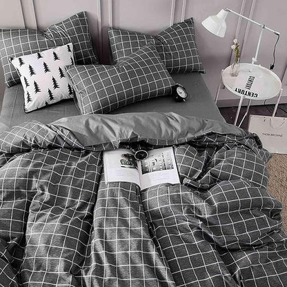 Faincy King Comforter Set, Grey Grid Gray Plaid Geometric Pattern Reversible Comforter - Size 104 x 90 3PCS Soft Microfiber Duvet Sets Modern Cottage Preppy Decor Bedding in a Bag for Women Men Teen