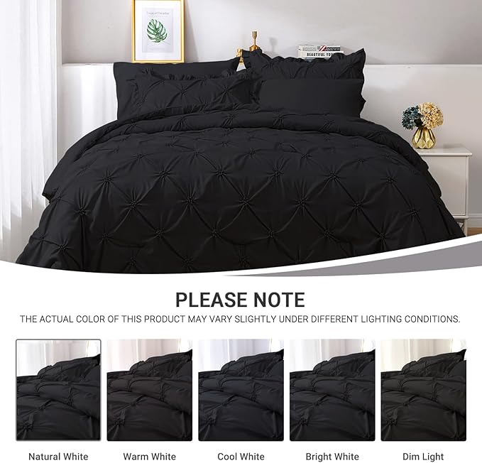 JOLLYVOGUE Queen Comforter Set 7 Pieces, Black Bed in a Bag Comforter Set for Bedroom, Bedding Comforter Sets with Comforter, Sheets,Ruffled Shams & Pillowcases