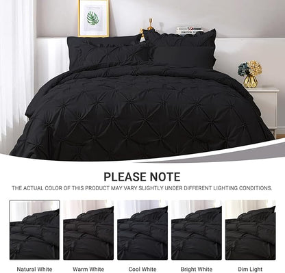 JOLLYVOGUE Black Cal King Size Comforter Sets 7 Pieces, Pintuck Bed in a Bag Comforter Set for Bedroom, Bedding Comforter Sets with Comforter, Sheets,Ruffled Shams & Pillowcases