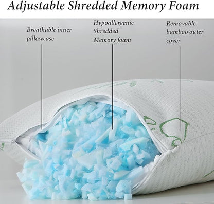 Single Memory Foam Pillows King Size Set of 1, Cooling Rayon Pillow with Breathable Cover, Bed Pillow for Sleeping 1 Pack, Firm Adjustable for Neck Support, Hotel Quality Rest Pillow 20" x 36"