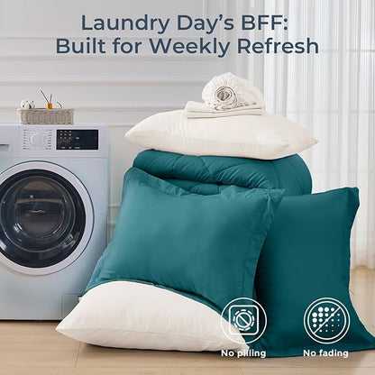 HEVUMYI King Comforter Set - 7-Piece All Season Bed in a Bag King, Ultra Soft Bedding Set with Comforter, Flat Sheet, Fitted Sheet, Pillowcases, Pillow Shams, Peacock Blue & Ivory