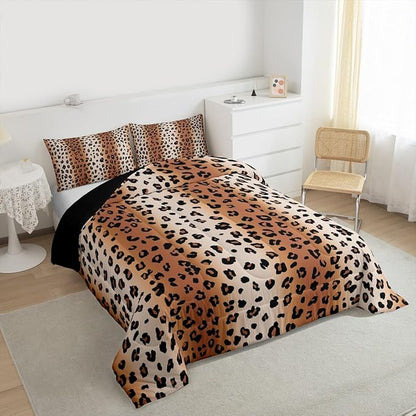 Erosebridal Leopard Print Twin Comforter Set for Kids Boys Girls,Ombre Grey Leopard Bedding Set,African Cheetah Print Duvet Insert,Farmhouse Bed Set for All Season