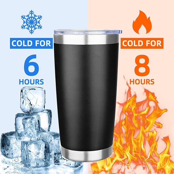 20oz Tumbler with Lid Stainless Steel Insulated Tumblers Travel Coffee Tumbler Bulk Double Wall Vacuum Insulated Water Cup Christmas Gifts for Women Men Her Him Home Office (Black, 4pack)