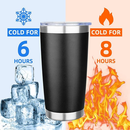 20oz Tumbler with Lid Stainless Steel Insulated Tumblers Travel Coffee Tumbler Bulk Double Wall Vacuum Insulated Water Cup Christmas Gifts for Women Men Her Him Home Office (Black, 1pack)
