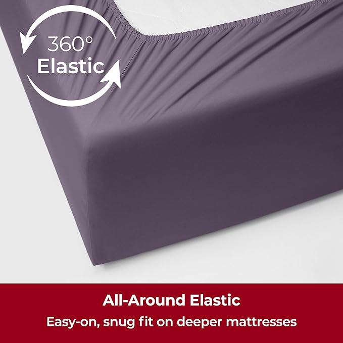 Mellanni Extra Deep King Sheets - 4 PC Iconic Collection Bedding - Hotel Luxury, Ultra Soft, Cooling Bed Sheets - Wrinkle, Fade, Stain Resistant (King, Purple)