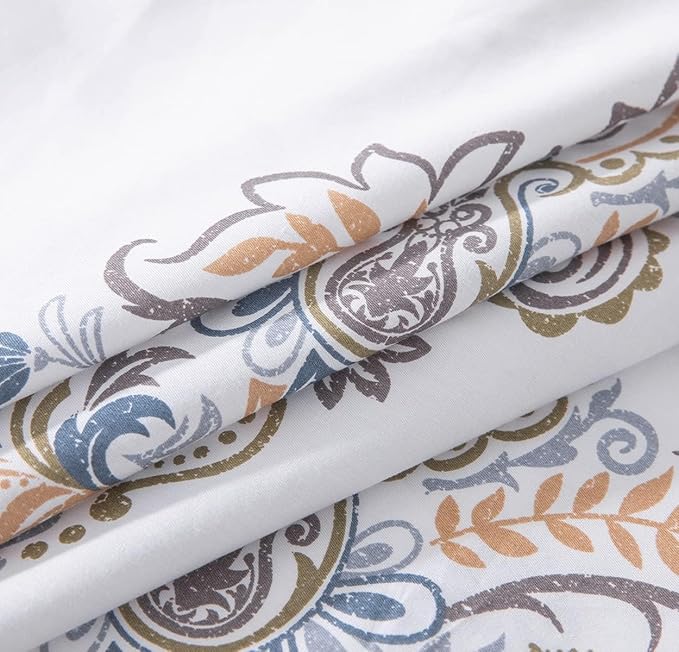 SLEEPBELLA Comforter Twin Size, 600 Thread Count Cotton Yellow & Blue Damask with Taupe Brown Reversible Pattern White Comforter Sets,Down Alternative Bedding Set 2Pcs (Twin, White Damask)