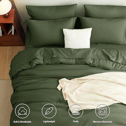 CozyLux Full Size Comforter Set Olive Green, 7 Pieces Bed in a Bag Full Comforter Set with Sheets, Bedding Set with Down Alternative Comforter, Fitted Sheets, Flat Sheets, Pillow Shams and Pillowcases