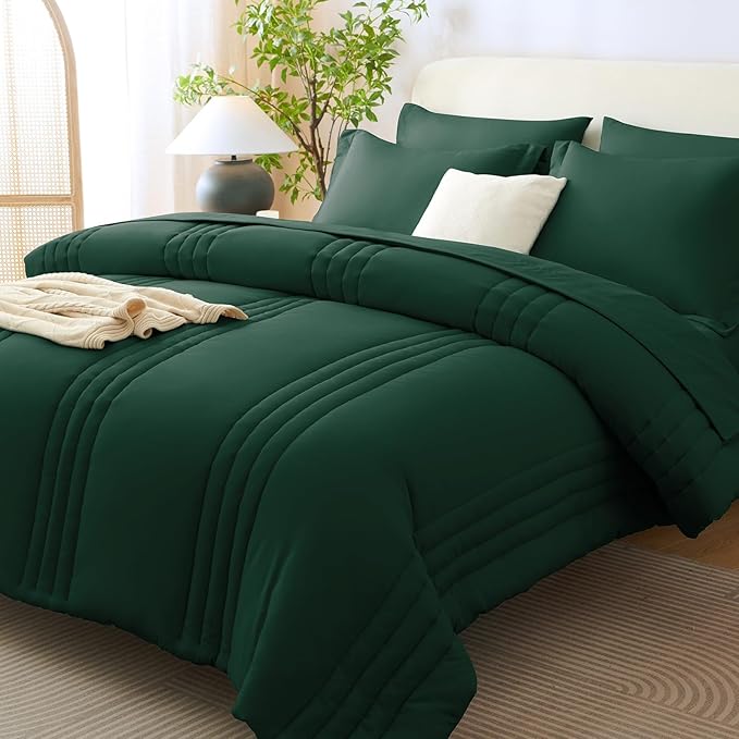 CozyLux King Size Comforter Sets - 7 Piece Bed in a Bag Emerald Green Comforter Set with Sheets Bed Set All Seasons, Soft Bedding Set with Down Alternative Comforter, Sheets, Pillowcases & Shams