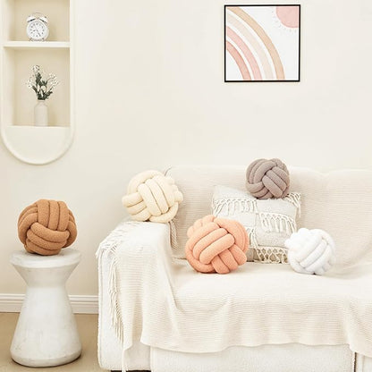 Petrella Knot Pillow Ball Round Throw Pillows Home Decor Cushion Decorative Aesthetic Throw Pillows，Lambswool White 8inch