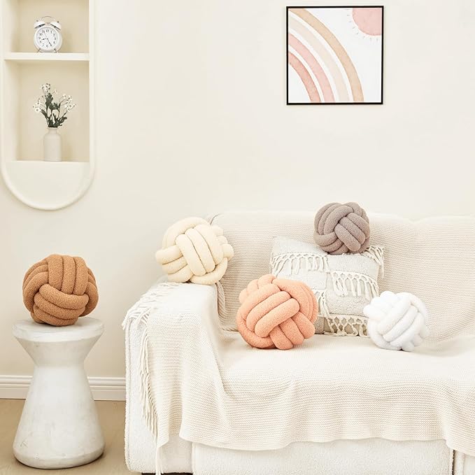 Petrella Knot Pillow Ball Round Throw Pillows Home Decor Cushion Decorative Aesthetic Throw Pillows，Lambswool White 13inch