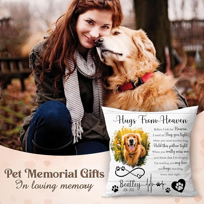 Q-Leo Custom Pet Memorial Throw Pillow (Insert Included) - Dog Loss Sympathy Gift, Photo Pillow Case Cover, Square Pet Pillows