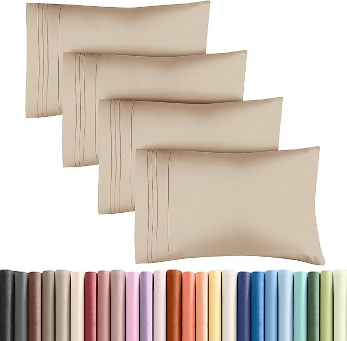 Queen Pillow Cases Set of 4 - Ultra Soft Hotel Quality Pillowcase Covers - Comfy, Cozy & Wrinkle Free - Shrinkage, Stain and Fade Resistant - Machine Washable Pillow Protectors - 4 Piece Set - Cream