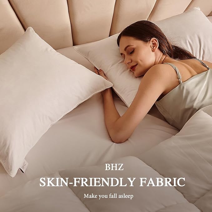 BHZ Goose Down Feather Pillows Queen Size Set of 2, Hotel Collection Bed Pillows for Sleeping Medium Firm Soft Support Pillow for Side and Back Sleepers