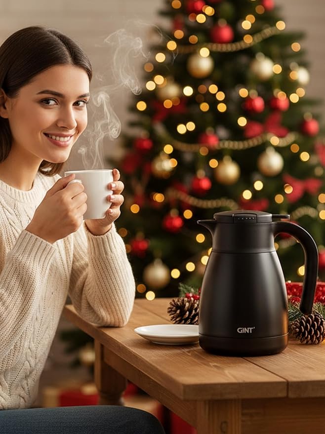 GiNT 1L / 34Oz Thermal Coffee Carafe, Insulated Stainless Steel Coffee Carafes for Keeping Hot/Double Walled Vacuum Thermal Carafe (Black)