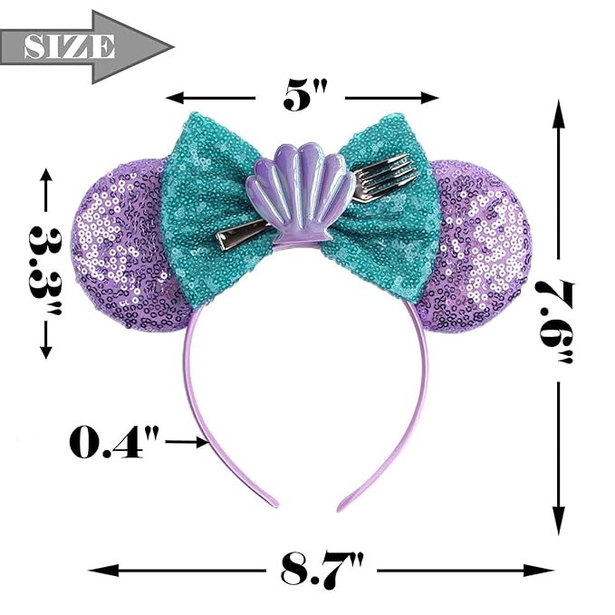 FACHPINT Women's Mermaid Ears Headband for Holiday Theme Park Cosplay Role Play (Purple/Shells)