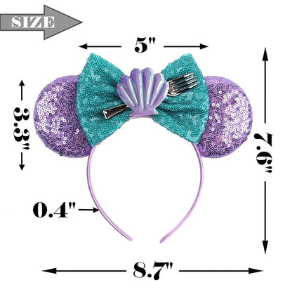 FACHPINT Women's Mermaid Ears Headband for Holiday Theme Park Cosplay Role Play (Purple/Shells)