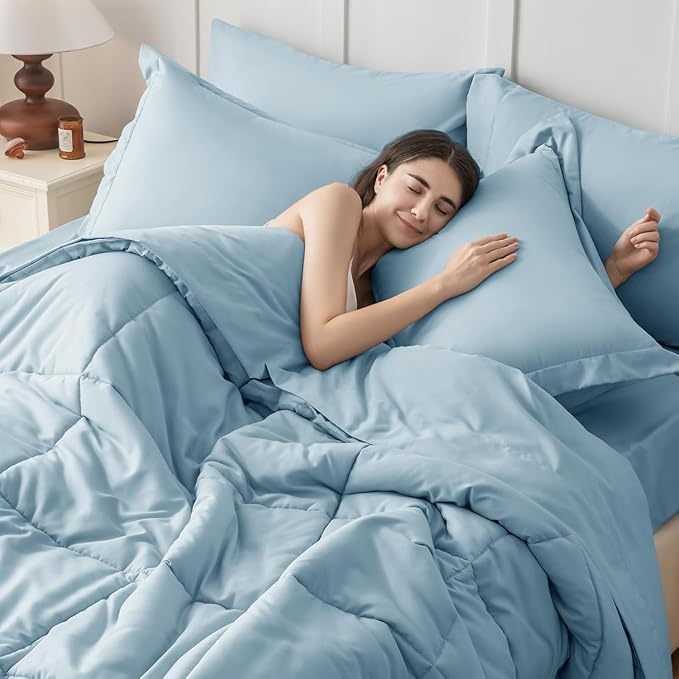JOLLYVOGUE Twin Comforter Set, Ultra-Soft Bed in a Bag Twin Size 5 Pieces, Oeko-TEX Certified Bedding Set with Down Alternative Comforter, Sheets, Pillowcases & Shams, Lack Blue