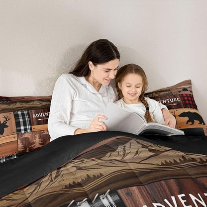 Feelyou Bear Deer Bedding Set Soft for Boys Girls, Wildlife Hunting Comforter Set King Size Rustic Cabin Duvet Quilt Microfiber Farmhouse Bedroom Decor 3 Pcs with 2 Pillow Cases