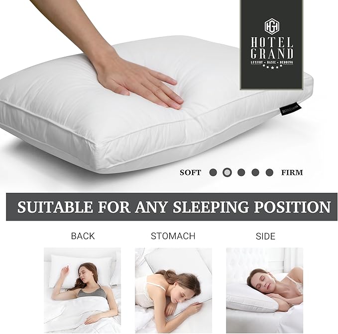 Hotel Grand Goose Feather Down Fiber Pillows King Size Set of 2, 100% Cotton Cover, Medium Firm, Hotel Collection 2Inch Gusseted Bed Pillows for Back, Stomach or Side Sleepers, 18"x34", White