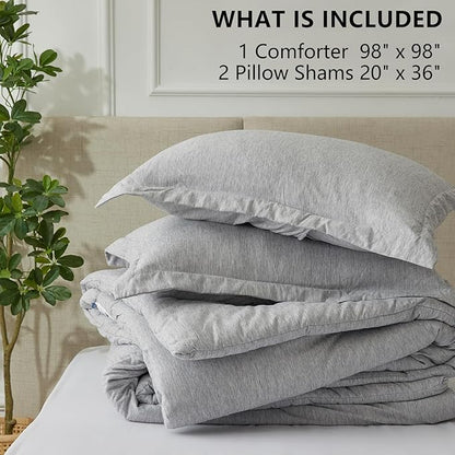 CozyLux Oversized Queen Comforter Set, 3 Pieces 98x98 Light Grey Soft Luxury Cationic Dyeing Bedding All Season, Light Gray Breathable Fluffy Bed Sets with 1 Alternative Comforter and 2 Pillow Shams