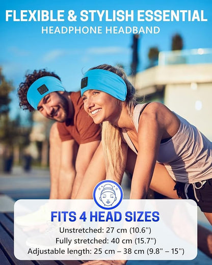GNEGNI Sleep Headphones Bluetooth 5.4 Headband for Side Sleepers, Wireless Ultra-Thin HD Stereo Speakers Sweat Resistant Sports Headband Earphone for Workout Running Travel Yoga, Blue/Grey