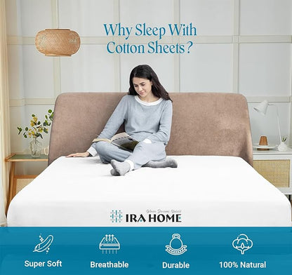 100% Egyptian Cotton Queen Size Bed Sheets, 600 Thread Count Luxury Bedding Set, Long Staple Cotton, 4 Piece Set - 1 Fitted Sheet, 1 Flat Sheet & 2 Pillowcases, Fits Upto 16" Mattress - White