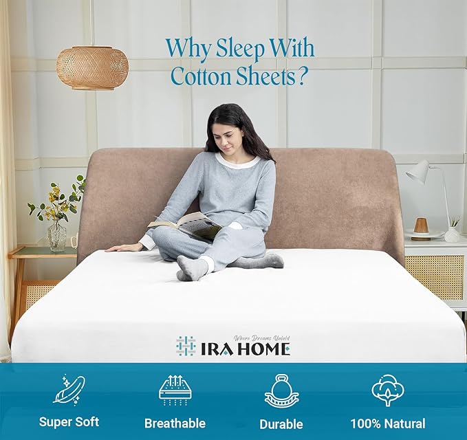 100% Egyptian Cotton King Size Bed Sheets, 600 Thread Count Luxury Bedding, Long Staple Cotton, 4 Piece Set - 1 Fitted Sheet, 1 Flat Sheet & 2 Pillowcases, Fits Upto 16" Mattress - White