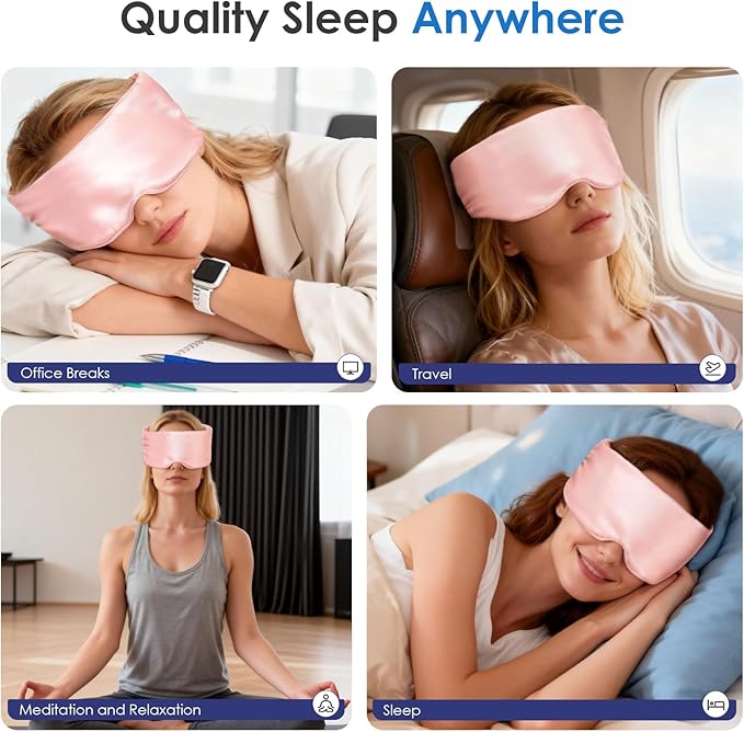 Weighted Eye Mask Mystery Box - 1 Piece Only, Silk Sleep Mask for Side Sleepers, Adjustable Buckle, Light Blocking, with Storage Pouch, Ideal for Travel & Sleep, Random Color (Pink/Gray)