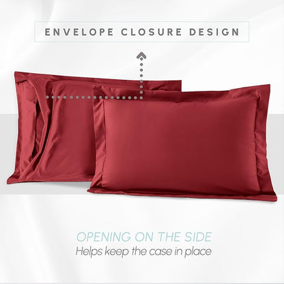 Elegant Comfort 3-Piece Box Stitched Down Alternative Comforter with Shams - Ultra Soft for All Season Duvet Insert with Corner Tabs, Plush Cozy 3PC Comforter Set, Oversize Queen, Burgundy