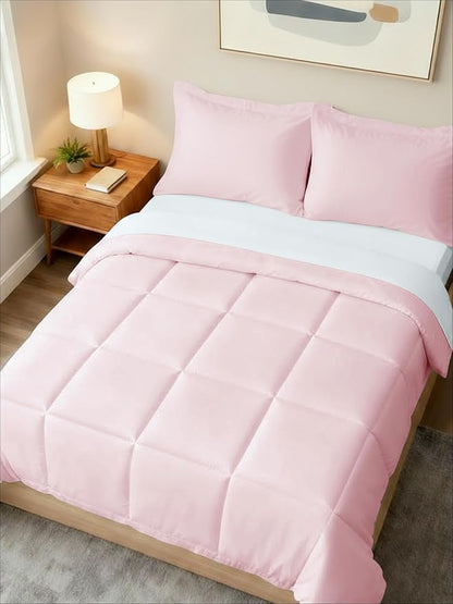 King Comforter Set - 3 Piece Bed Set for All Seasons - 1 Soft Quilted Comforter w/ Corner Tabs & 2 Pillow Shams - Comfy & Breathable - Premium Down Duvet Insert - Oeko-TEX - King Size, Lavender Pink