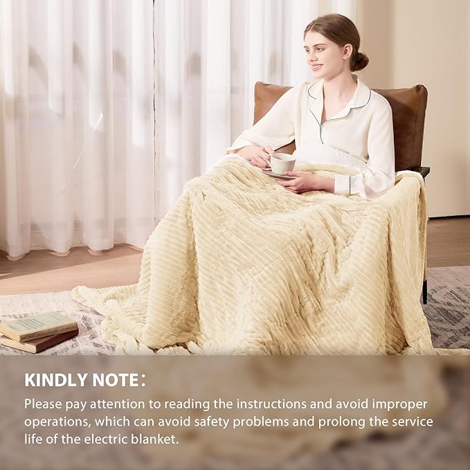 Homemate Electric Heated Blanket Twin Size - 62"x84" Heating Blanket Twin Size 1/2/4/6/8 Hours Auto-Off 10 Heat Level Over-Heat Protection Soft Flannel Sherpa ETL Certification