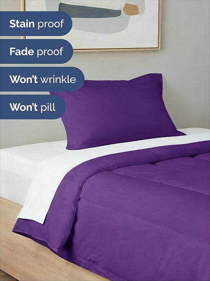 Twin XL Comforter Set - 2 Piece Bed Set for All Seasons - 1 Soft Quilted Comforter with Corner Tabs & 1 Pillow Sham - Comfy & Breathable - Premium Down Duvet Insert - Oeko-TEX - Twin XL Size, Purple