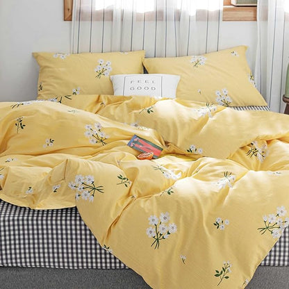 HighBuy Girls Floral Comforter Set Twin XL Yellow 3 Piece Garden Flowers Bedding Sets Vintage Aesthetic Coquette College Dorm Comforter with 2 Pillowcases,Boho Chic Fluffy Comforter Set