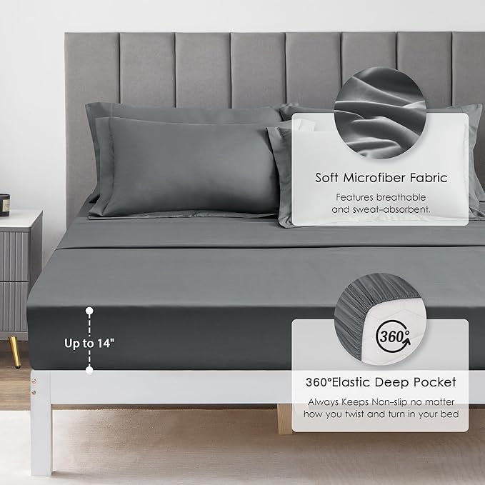 Love's cabin Oversized Queen Comforter Set Dark Grey, 7 Pieces Queen Bed in a Bag, All Season Queen Bedding Sets with 1 Comforter, 1 Flat Sheet, 1 Fitted Sheet, 2 Pillowcase and 2 Pillow Sham