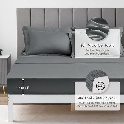 Love's cabin Oversized Queen Comforter Set Dark Grey, 7 Pieces Queen Bed in a Bag, All Season Queen Bedding Sets with 1 Comforter, 1 Flat Sheet, 1 Fitted Sheet, 2 Pillowcase and 2 Pillow Sham