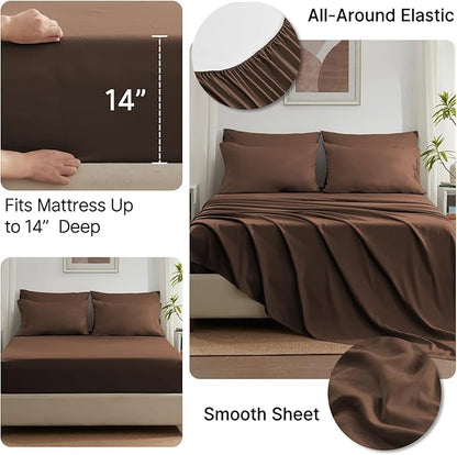 Anluoer Queen Comforter Set 7 Piece, Brown Bed in a Bag with Comforters, Pillow Shams, Pillowcases, Flat Sheet, Fitted Sheet