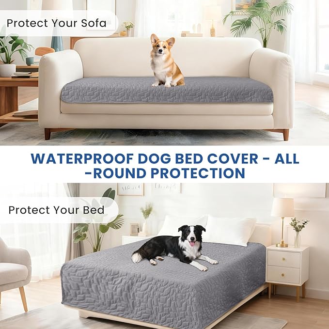 Waterproof Couch Covers for Pets, Waterproof Dog Bed Cover, Anti-Slip Soft Dog Blankets, Couch Cover for Dogs Washable, Pet Blanket for Puppy Large Dogs Cat (30x53 Inch, Light Grey)