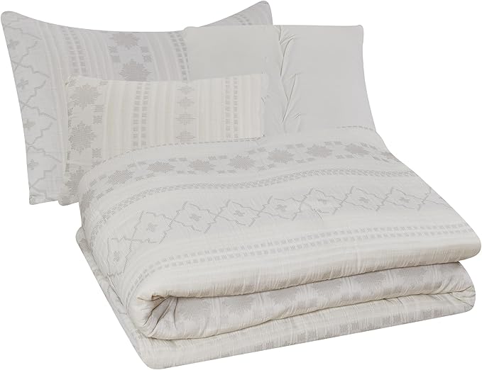 Modern Threads Marcy Ivory Jacquard Comforter Set – 5 Piece Sandstone-Inspired Bedding with Decorative Pillows & Shams, Elegant Soft Textured Bed Set for All Seasons, King