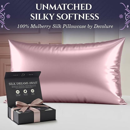 DECOLURE 100% Pure Mulberry Silk Pillow Case King Size – Highest Grade 30 Momme 6A+, Luxuriously Soft & Cooling Silk Pillowcase for Hair & Skin, Hypoallergenic, Breathable, Hidden Zipper (Coral)