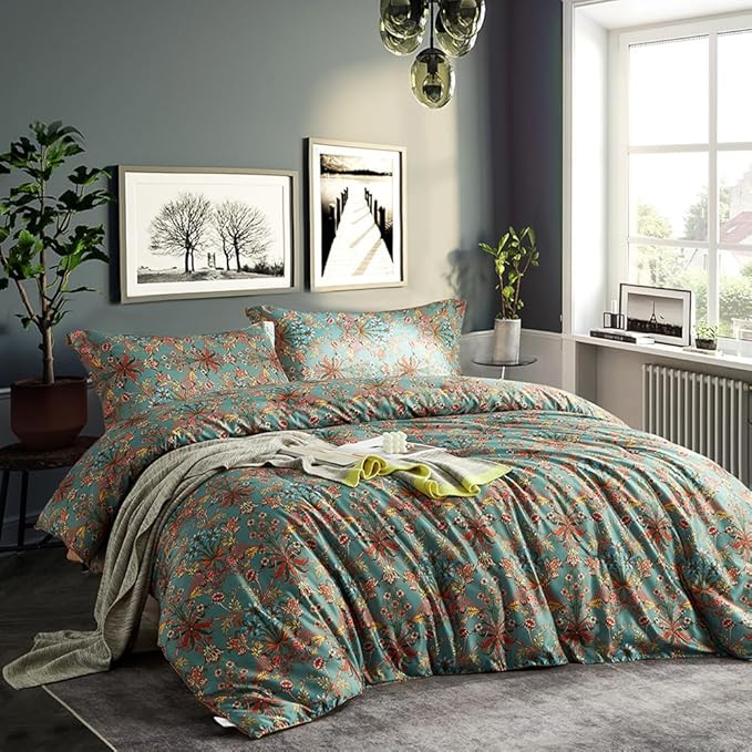 mixinni Farmhouse Boho King Comforter Set - 3 Piece Lightweight All Season Bedding with Fluffy Floral Design, 2 Pillow Shams, Breathable Microfiber for Cozy Bedroom Decor